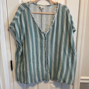 Wonderly Green Striped Sleeveless Gauze Blouse Women's Plus 3X